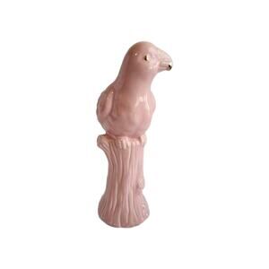 Mid Century Pink Parrot Figurine with Gold Accents